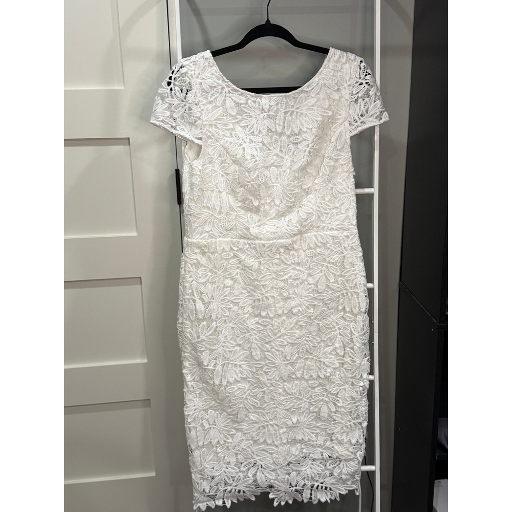 Blush Mark White Floral Guipure Lace Sheath Dress Cap Sleeve 0X Bridal Chic LWD